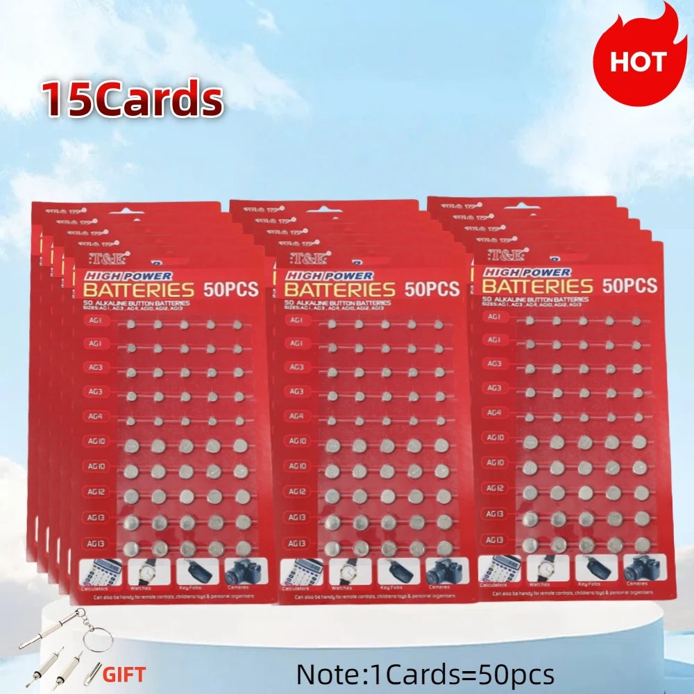 50PCS 1.55V AG13 pila LR44 L AG1 AG3 AG4 AG10 AG12 SR44 Button Batteries A76 LR1154 GP7 Cell Coin Watch Toys Remote Battery