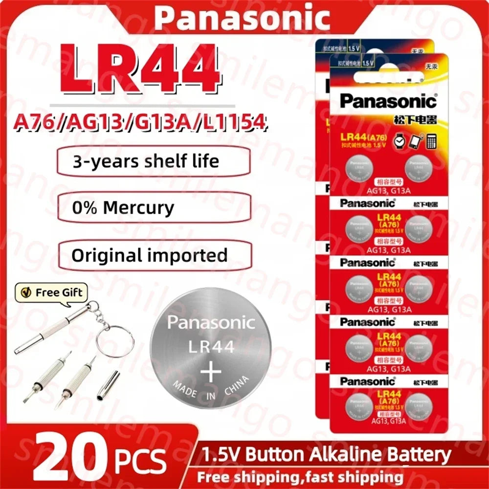 Panasonic 2-50PCS AG13 battery A76 LR44 357 SR1154 SR44 LR 44 1.5V Alkaline Batteries For Watch Calculator Toy Button Coin Cell