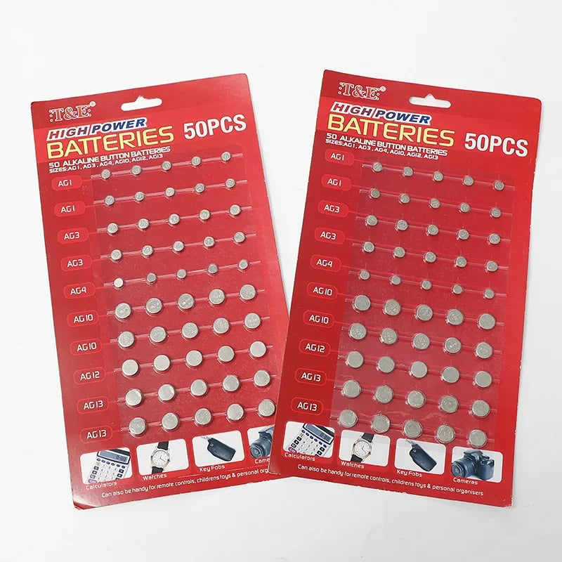 50PCS 1.55V AG13 pila LR44 L AG1 AG3 AG4 AG10 AG12 SR44 Button Batteries A76 LR1154 GP7 Cell Coin Watch Toys Remote Battery