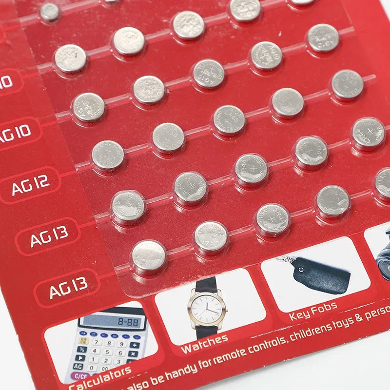 50PCS 1.55V AG13 pila LR44 L AG1 AG3 AG4 AG10 AG12 SR44 Button Batteries A76 LR1154 GP7 Cell Coin Watch Toys Remote Battery