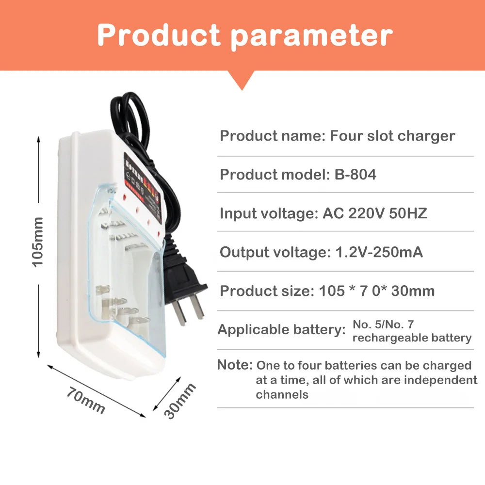 AA  AAA Battery Fast Charger 220V Ni-Cd 4 Slots Rechargeable Smart Charger US / EU Plug for 1.2V Battery Charging With Cover