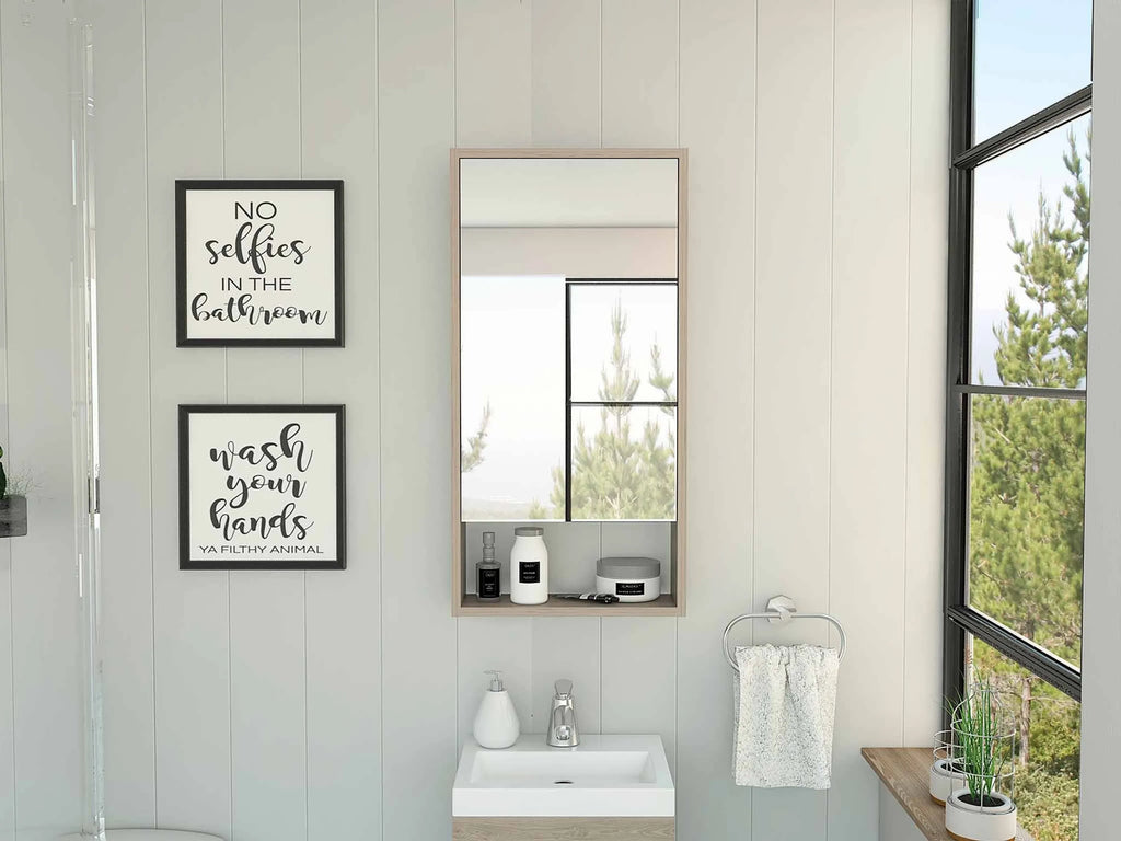 18" Light Gray Wood Floating Double Door Bathroom Vanity And Medicine Cabinet With Mirror
