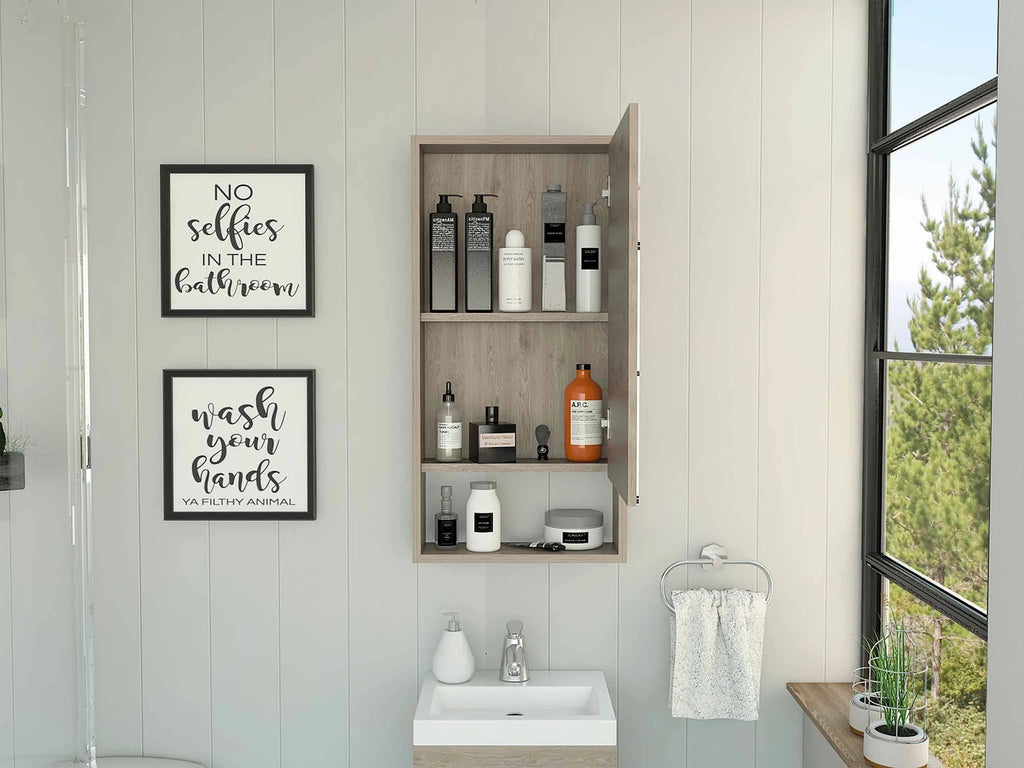 18" Light Gray Wood Floating Double Door Bathroom Vanity And Medicine Cabinet With Mirror
