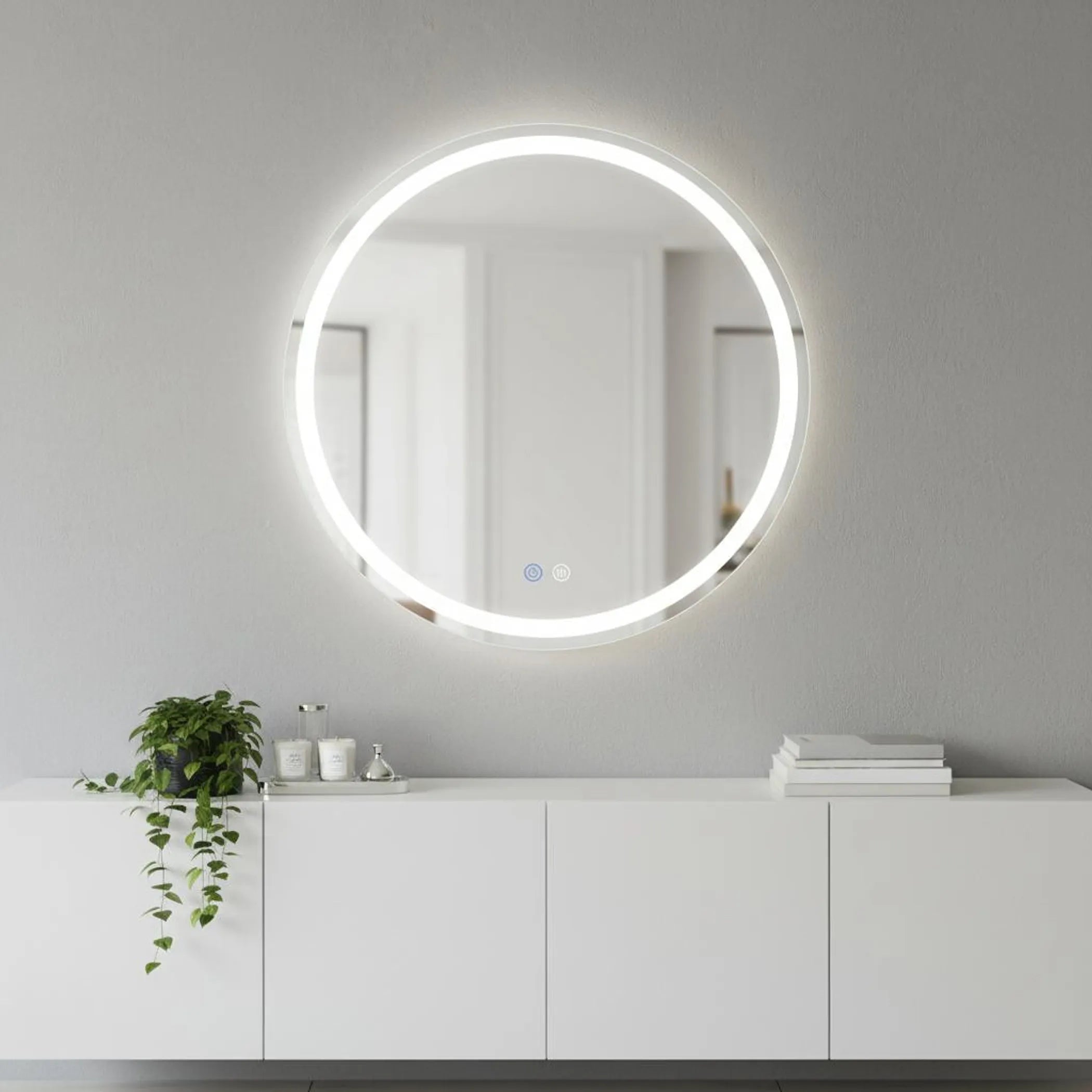 28" Silver Round Lighted Frameless Bathroom Vanity Mirror