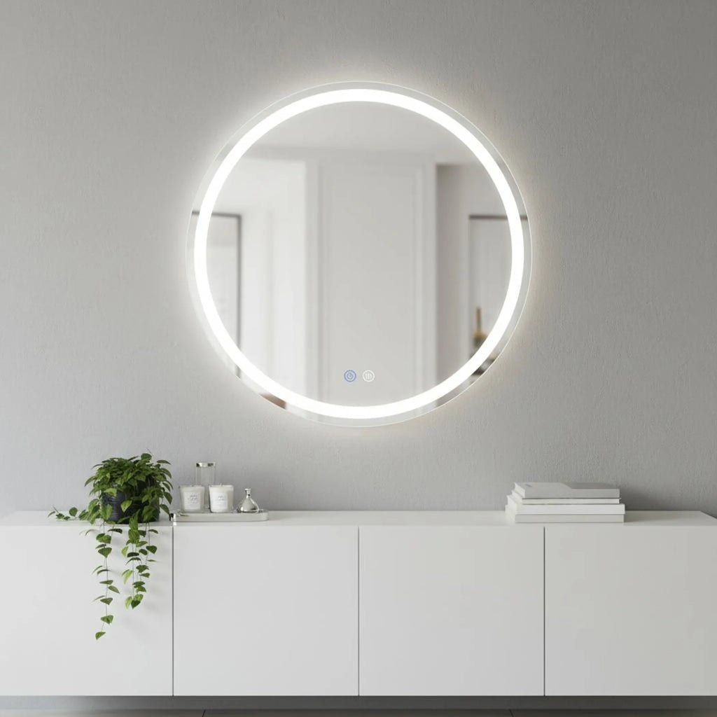 28" Silver Round Lighted Frameless Bathroom Vanity Mirror