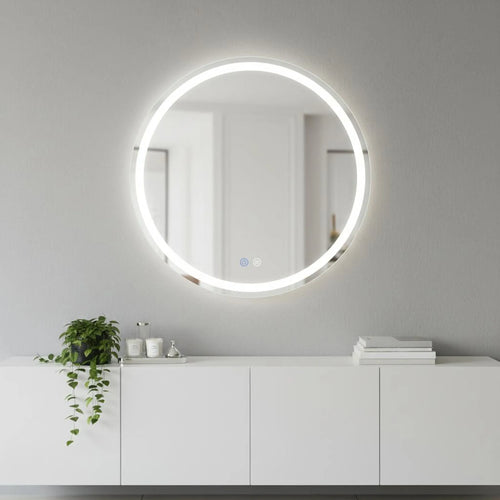 28" Silver Round Lighted Frameless Bathroom Vanity Mirror
