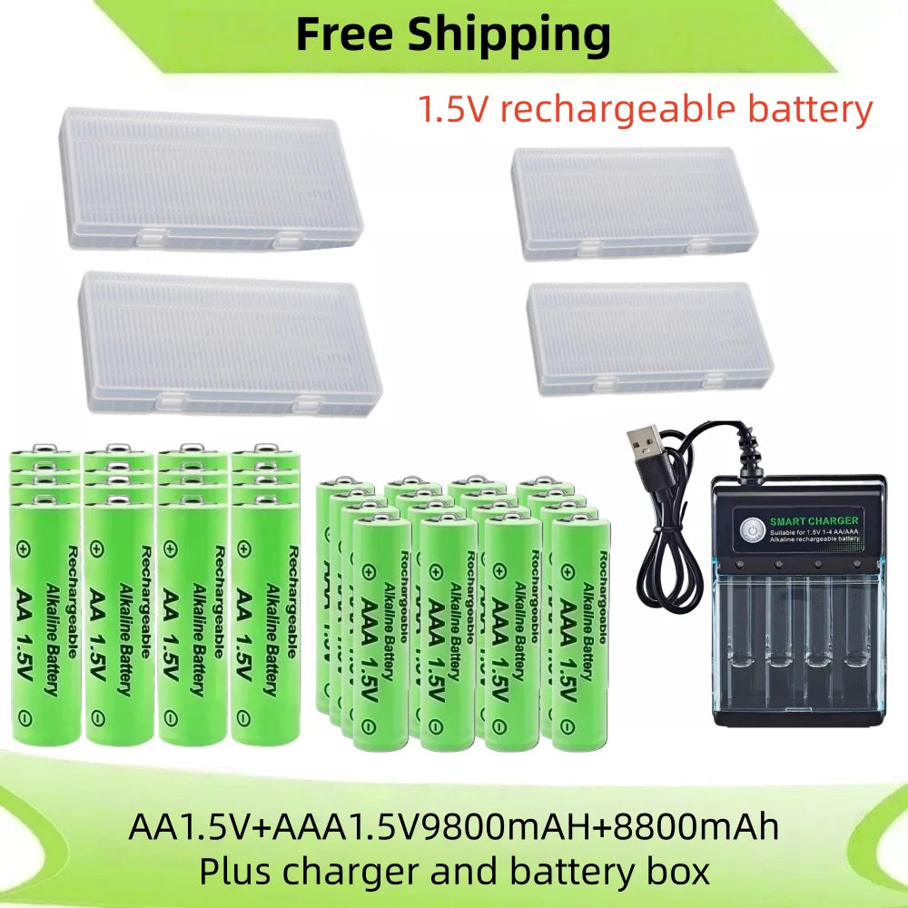 Original Rechargeable Battery 1.5V AA 9800mAh+AAA 8800mAh+Charger for Computer Clock Radio Video Game Digital Camera AA AAA