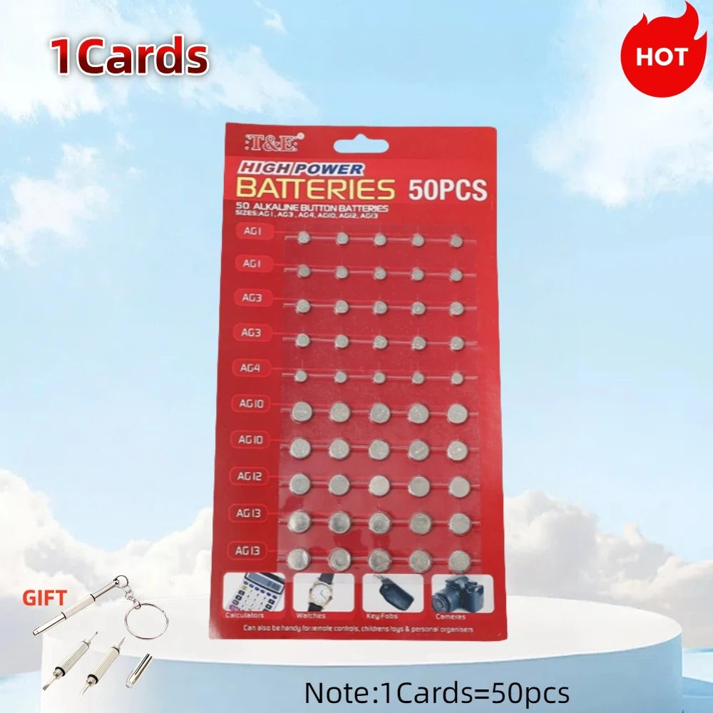 50PCS 1.55V AG13 pila LR44 L AG1 AG3 AG4 AG10 AG12 SR44 Button Batteries A76 LR1154 GP7 Cell Coin Watch Toys Remote Battery