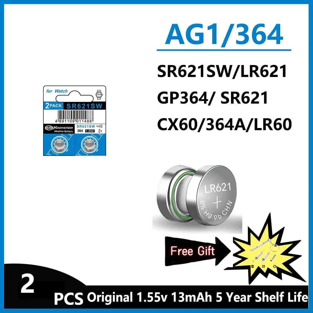 2-50PCS AG1 LR621 364 V364 164 531 SR621 SR621SW SR60 CX60 1.55V Alkaline Battery For Watch Car Key Remote Toy Button Coin Cell