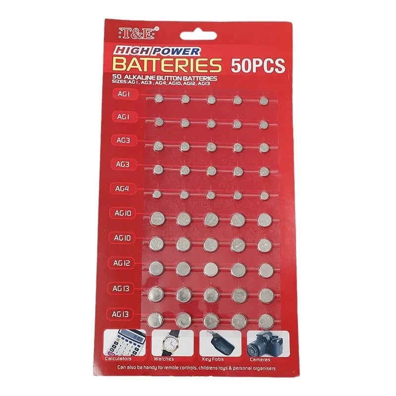 50PCS 1.55V AG13 pila LR44 L AG1 AG3 AG4 AG10 AG12 SR44 Button Batteries A76 LR1154 GP7 Cell Coin Watch Toys Remote Battery