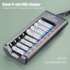USB Output 8 Slots Fast Charging Short Circuit Protection for 1.2V NiMH AAA/AA Batteries Charger Rechargeable Battery Charger