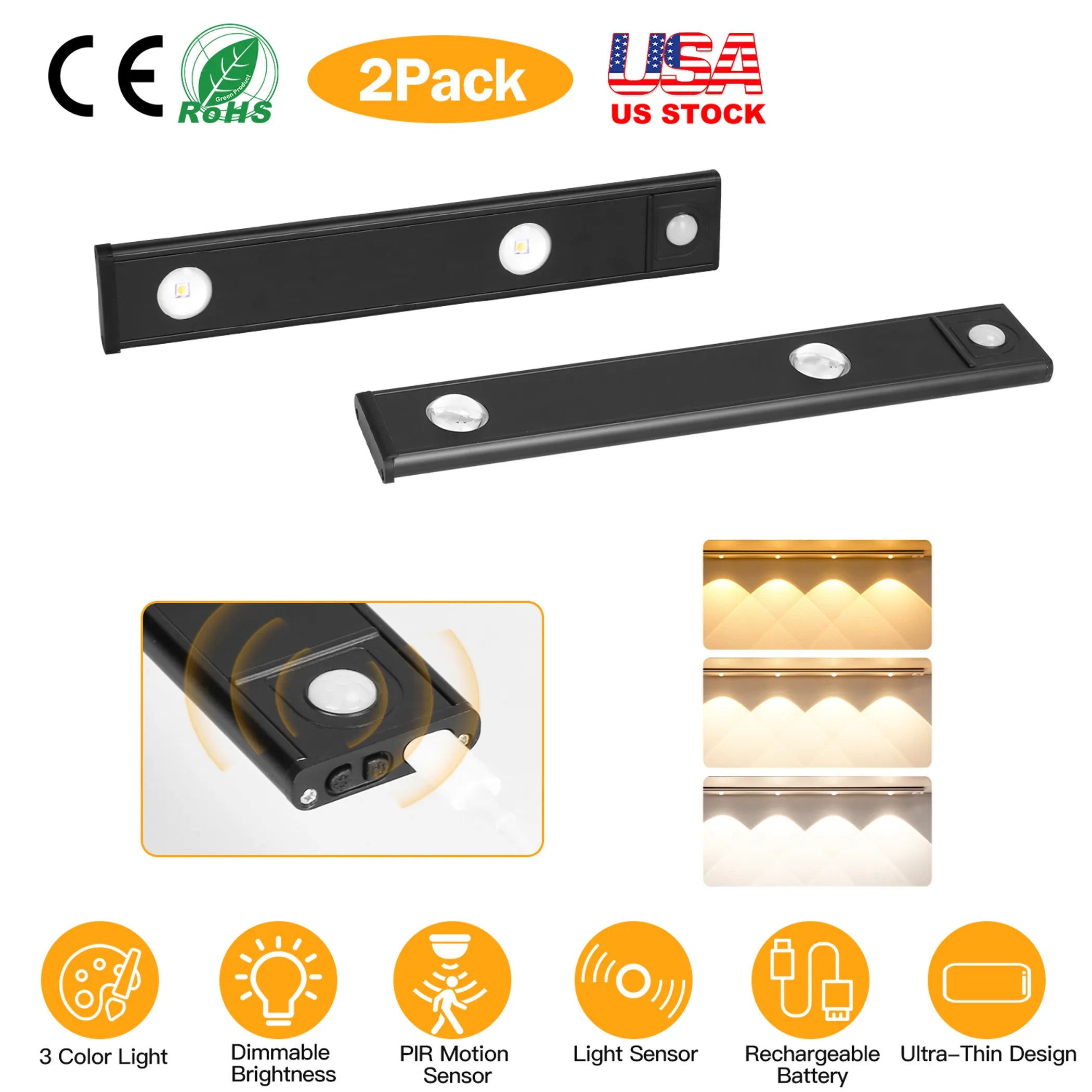 2Pack Rechargeable Cabinet Light Motion Sensor