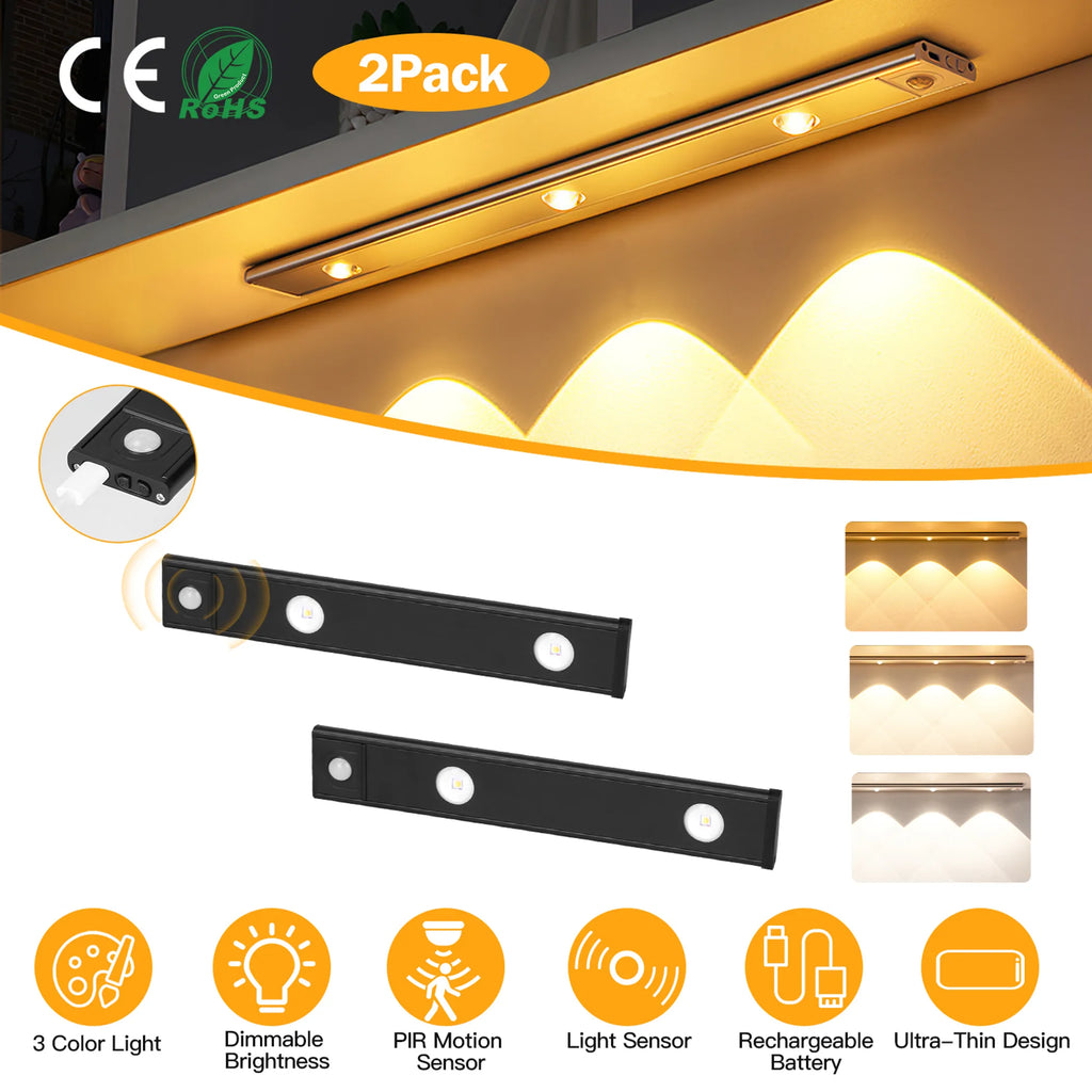 2Pack Rechargeable Cabinet Light Motion Sensor