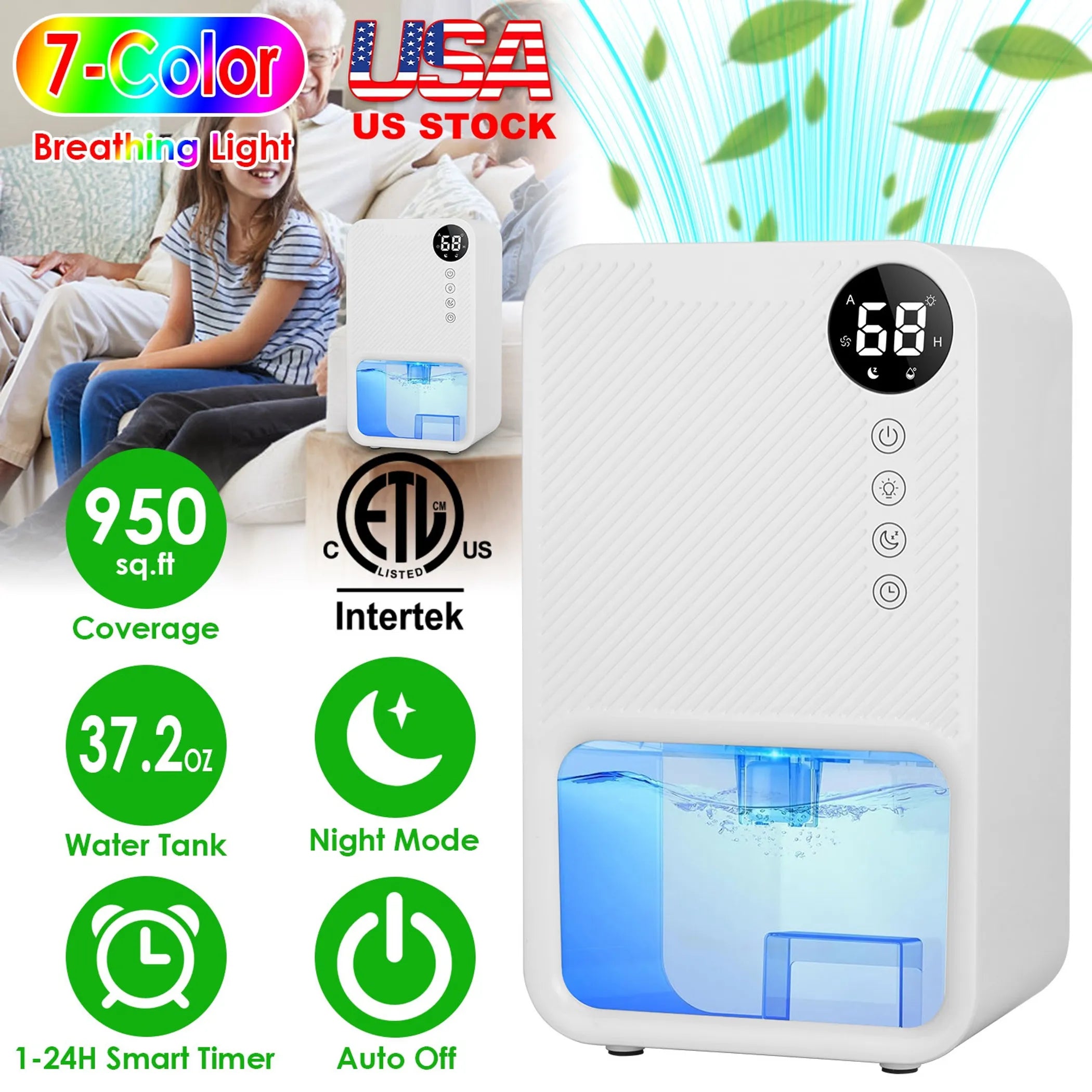 37.2OZ Dehumidifier Indoor Portable Small Dehumidifier