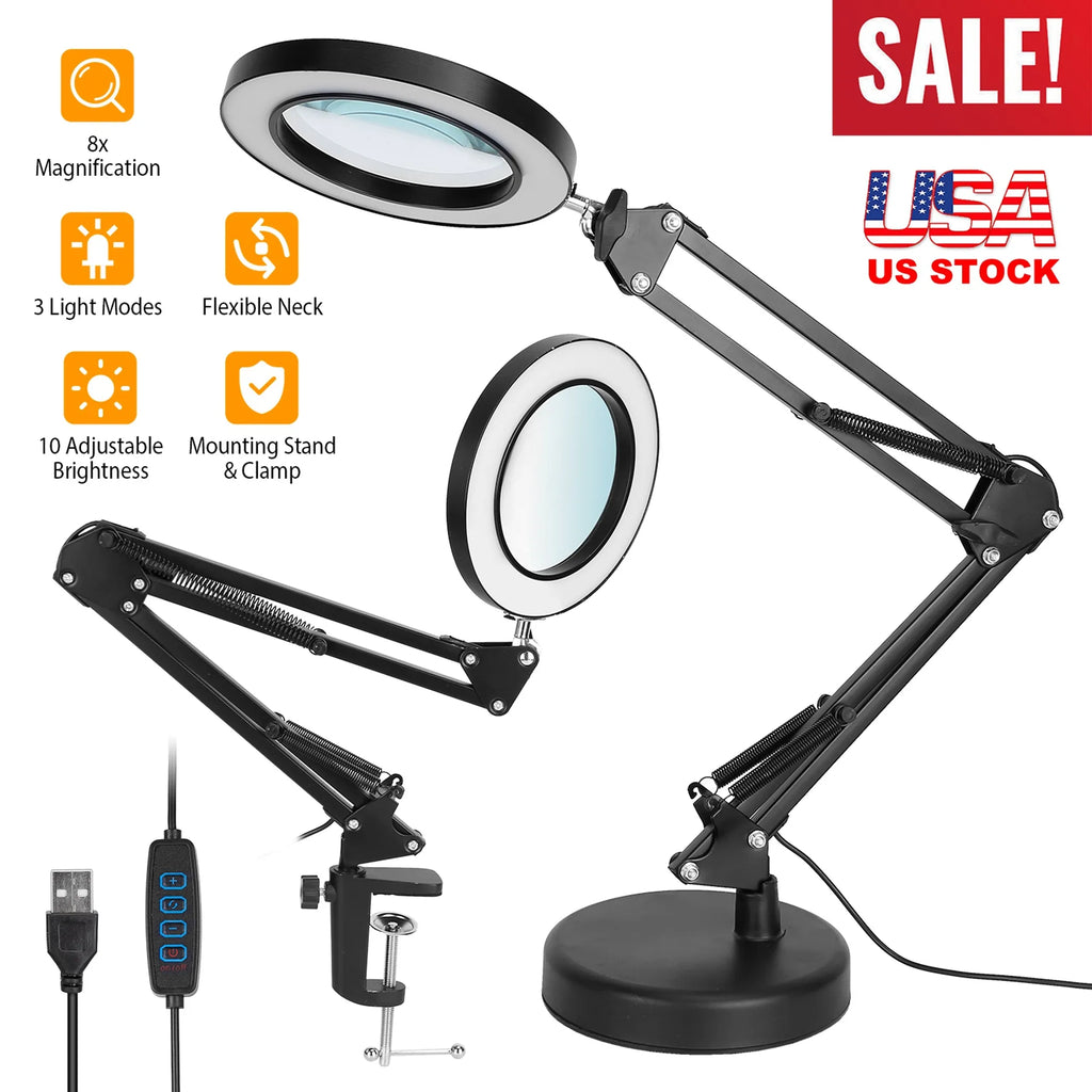 2-in-1 LED Magnifier Desk Lamp 8x Magnifying Glass