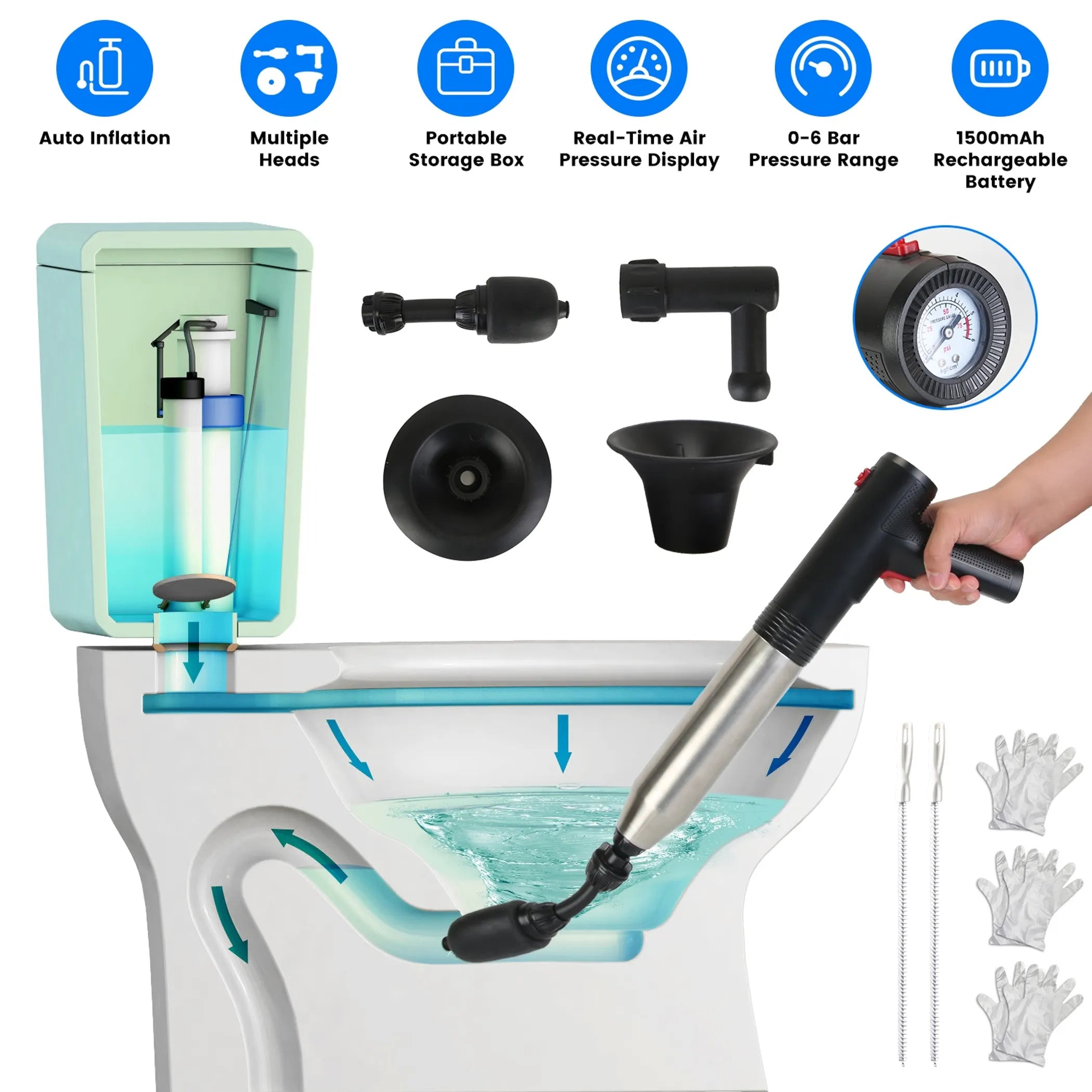 Electric Toilet Plunger High Pressure Air Plunger Air Drain Blaster