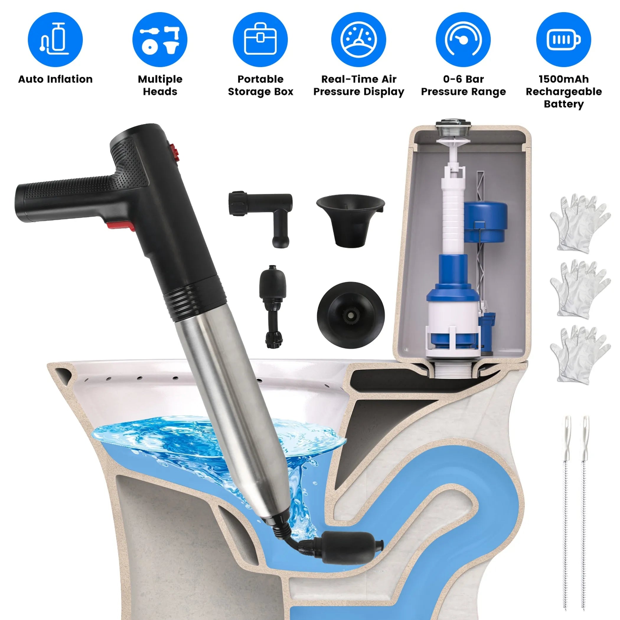 Electric Toilet Plunger High Pressure Air Plunger Air Drain Blaster