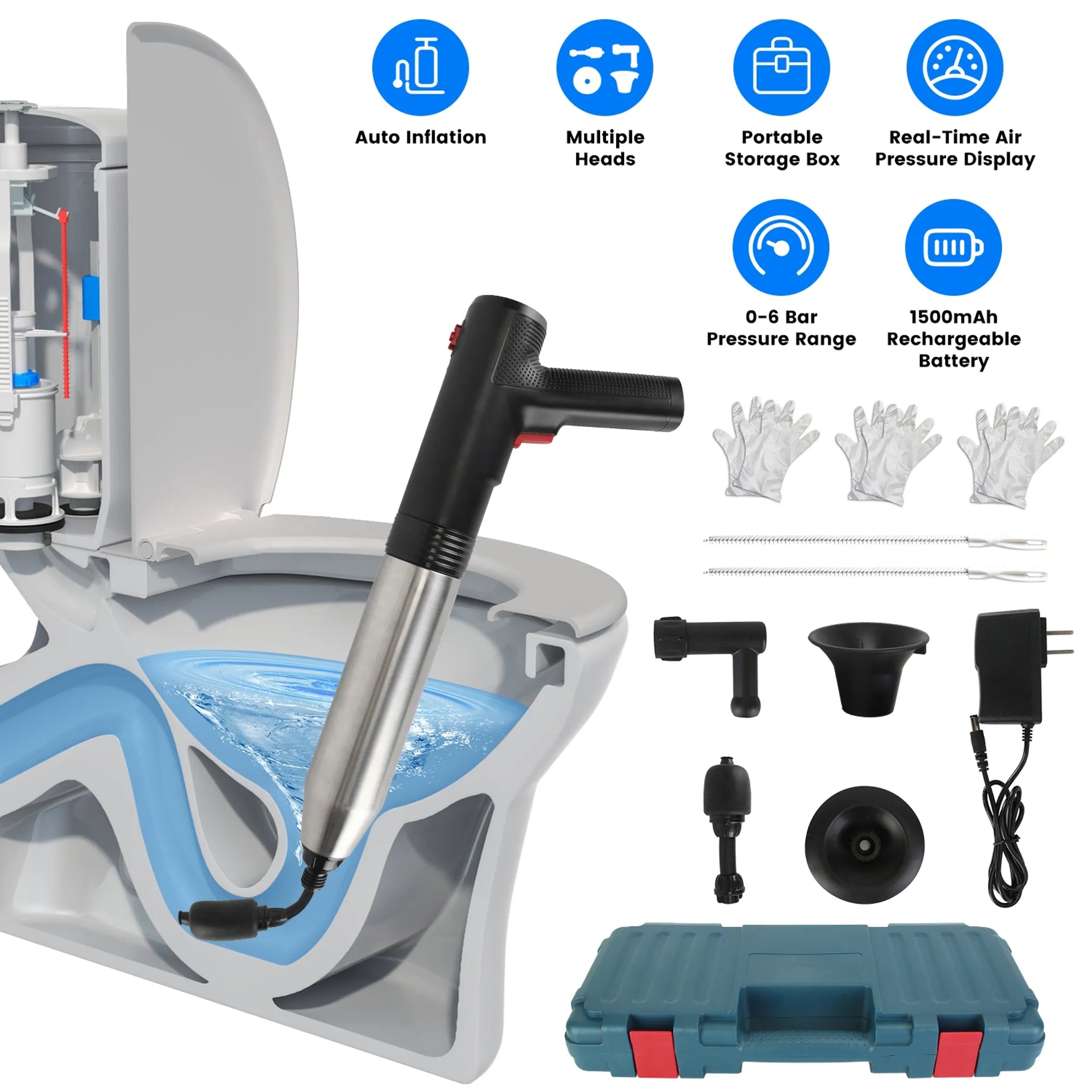 Electric Toilet Plunger High Pressure Air Plunger Air Drain Blaster