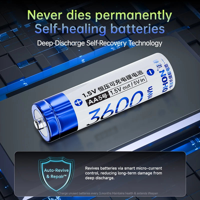 NOHON 1.5V AA 3600mWh/AAA 1300mWh Rechargeable Battery for Toy Game Console Mouse Remote Control Doorbell Blood Pressure Monitor