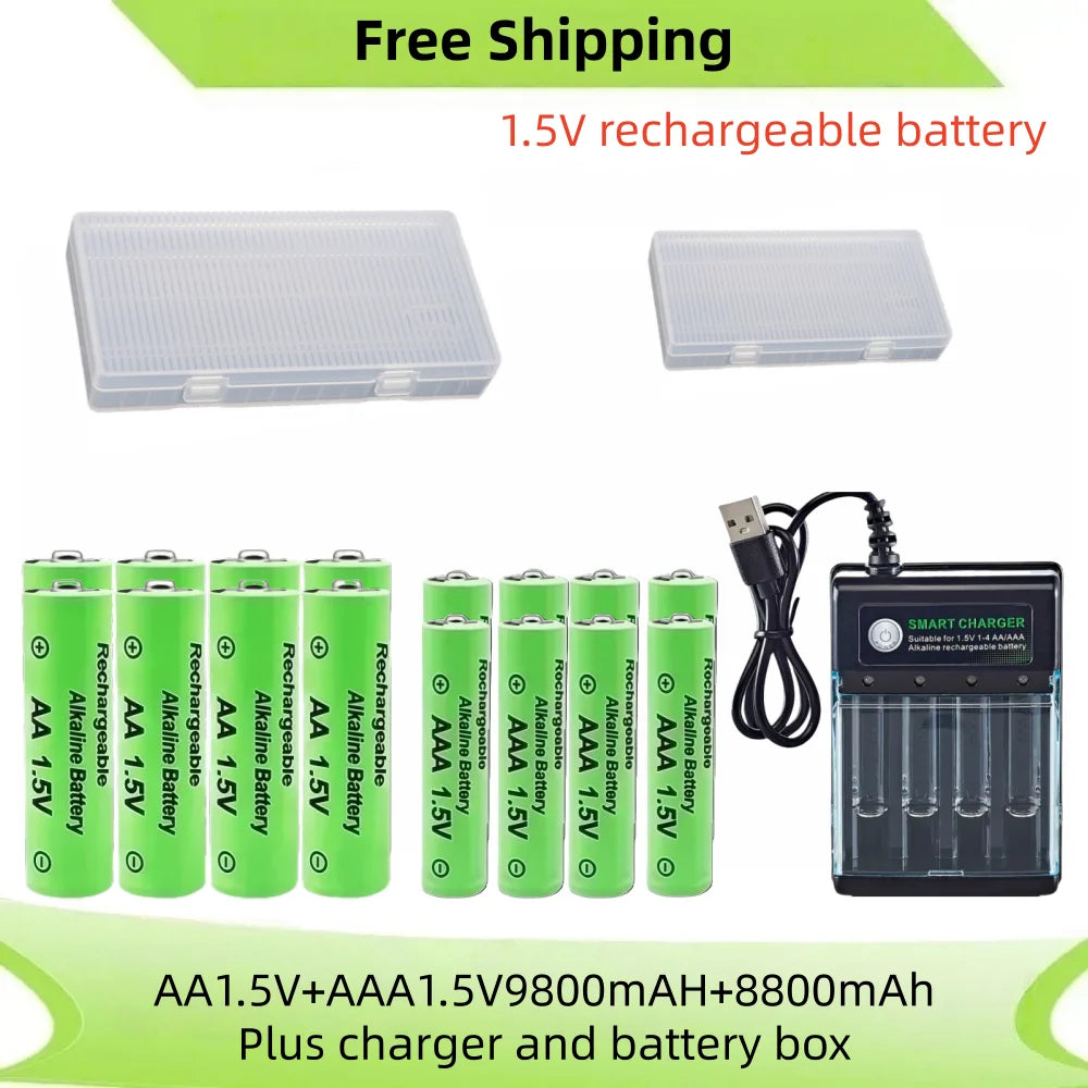 Original Rechargeable Battery 1.5V AA 9800mAh+AAA 8800mAh+Charger for Computer Clock Radio Video Game Digital Camera AA AAA