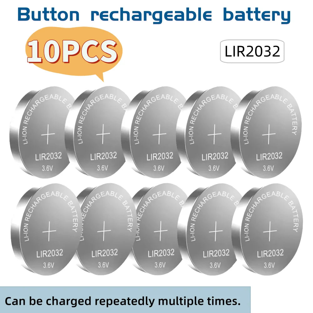 2-10PCS LIR2032 LIR2025 LIR2016 Rechargeable Battery CR2032 CR2025 CR2016  Lithium charging Can Replace CR2032 for watches