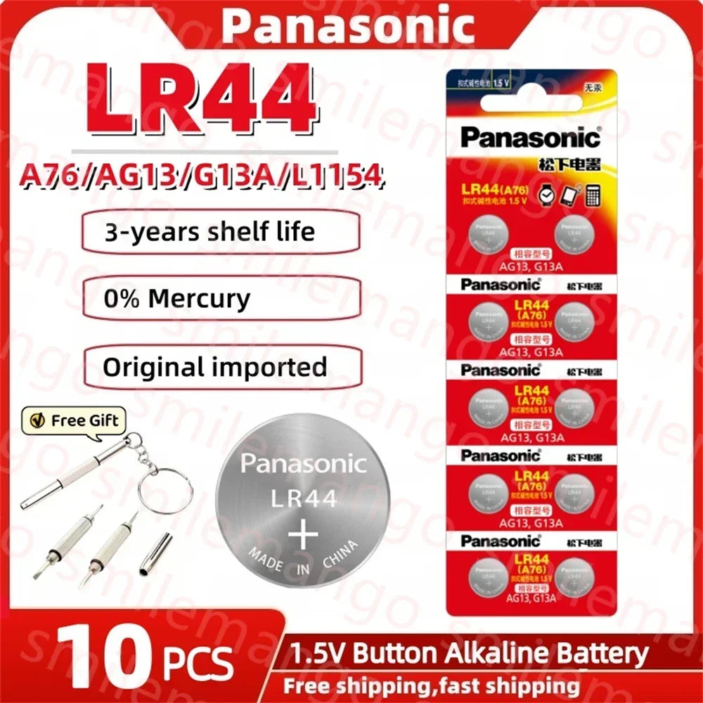 Panasonic 2-50PCS AG13 battery A76 LR44 357 SR1154 SR44 LR 44 1.5V Alkaline Batteries For Watch Calculator Toy Button Coin Cell