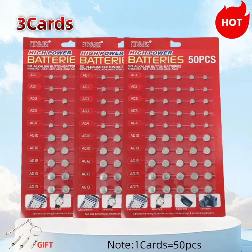 50PCS 1.55V AG13 pila LR44 L AG1 AG3 AG4 AG10 AG12 SR44 Button Batteries A76 LR1154 GP7 Cell Coin Watch Toys Remote Battery