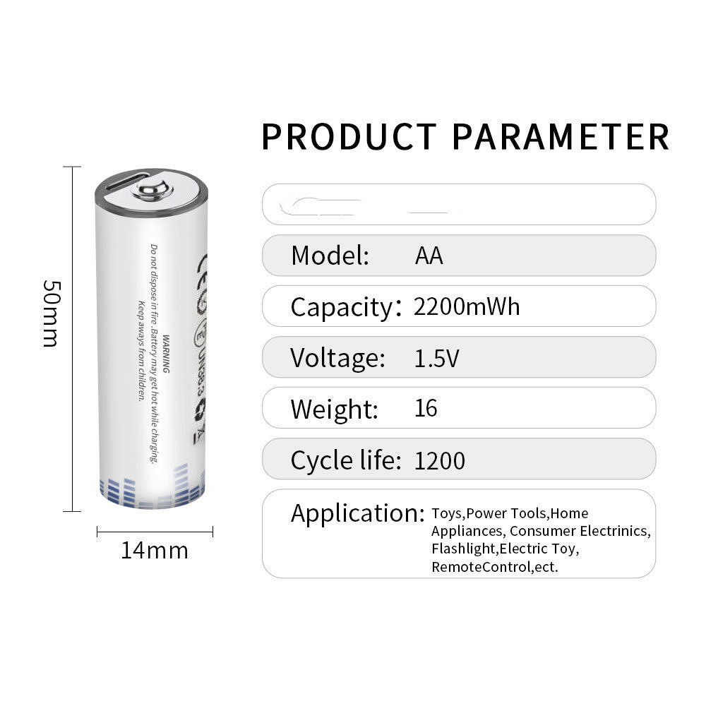 AA5 Rechargeable USB Lithium Battery 1.5V Constant Voltage