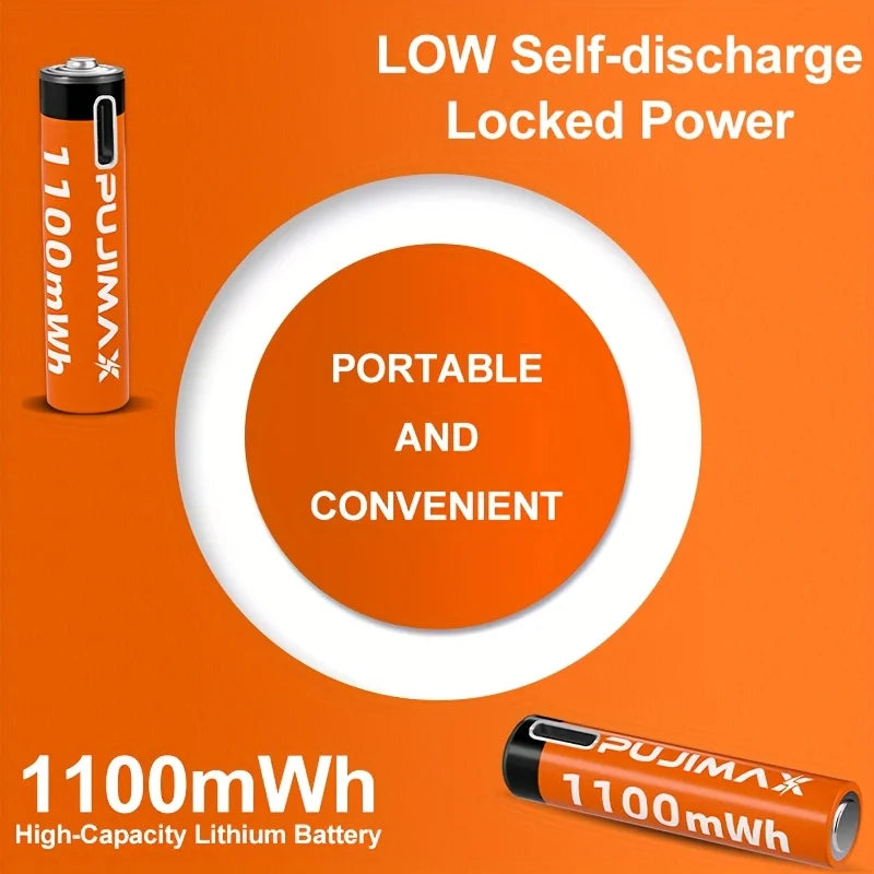PUJIMAX AA/AAA Rechargeable Lithium Batteries, 1.5V, USB-C Charging, Up to 1500 Cycles
