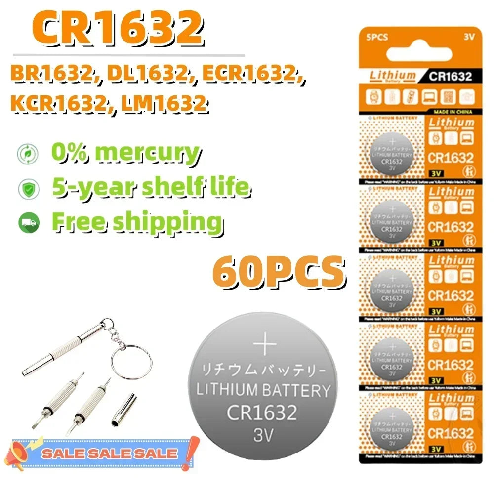 10-100PCS 3V CR1632 Battery CR 1632 Lithium Battery DL1632 BR1632 KCR1632 ECR1632 For Car Remote Control Watch Button Coin Cells
