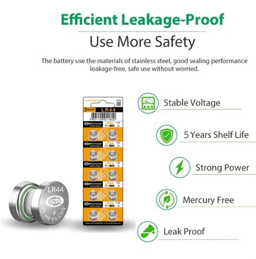 LR44 / AG13 1.5V Alkaline Button Cell Batteries for Calculators and Small Electronics