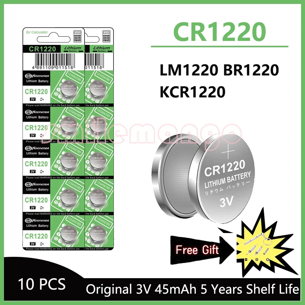 CR1220 45mAh LM1220 BR1220 KCR1220 3V Lithium Battery For Toy Watch Scale Calculator Car Remote Control Mouse Button Coin Cell
