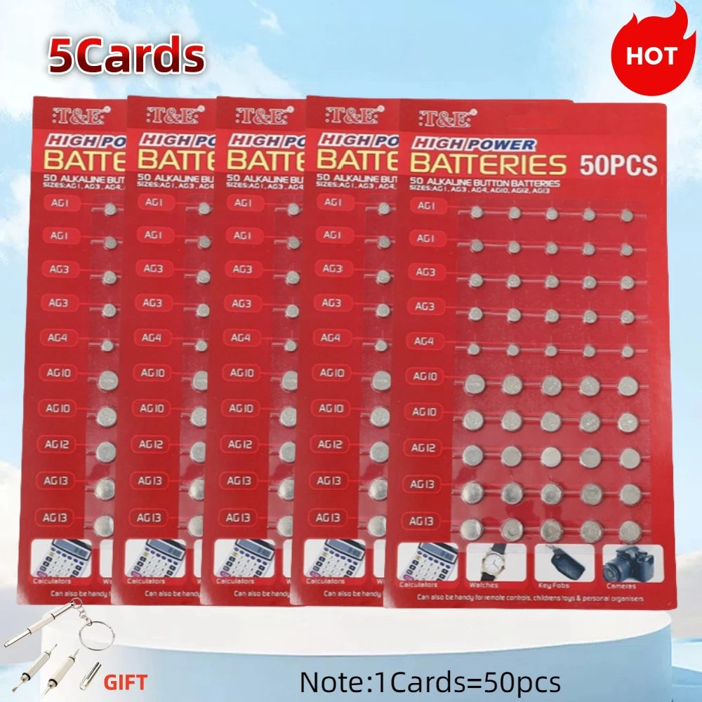 50PCS 1.55V AG13 pila LR44 L AG1 AG3 AG4 AG10 AG12 SR44 Button Batteries A76 LR1154 GP7 Cell Coin Watch Toys Remote Battery