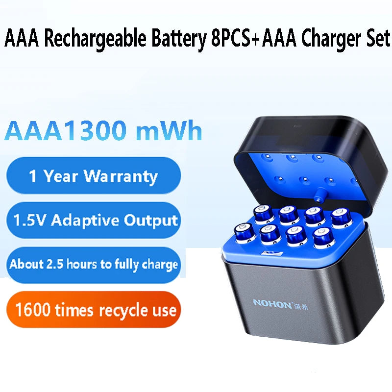 NOHON 1.5V AA 3600mWh/AAA 1300mWh Rechargeable Battery for Toy Game Console Mouse Remote Control Doorbell Blood Pressure Monitor