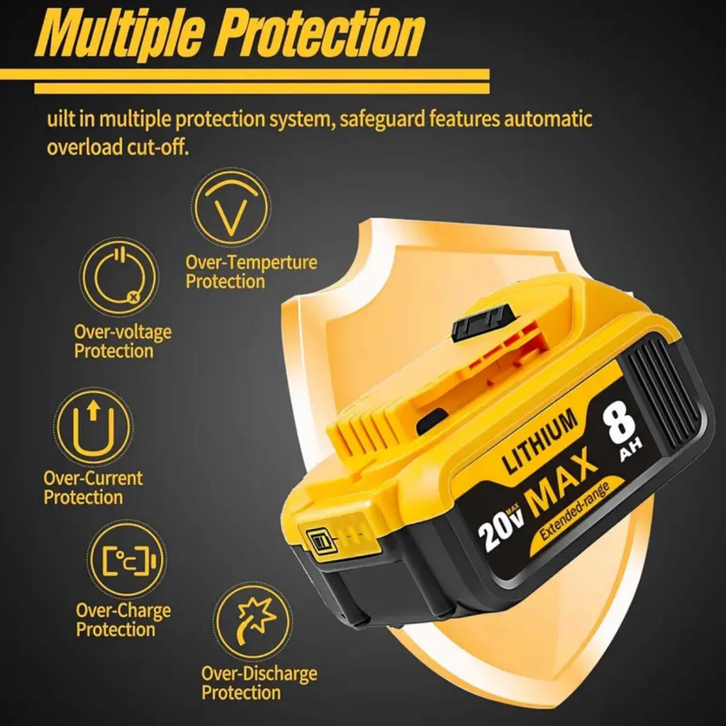 8.0Ah 20V Lithium-Ion Replacement Batteries for Dewalt Cordless Tools - Compatible with DCB200, DCB205, DCB206 & More
