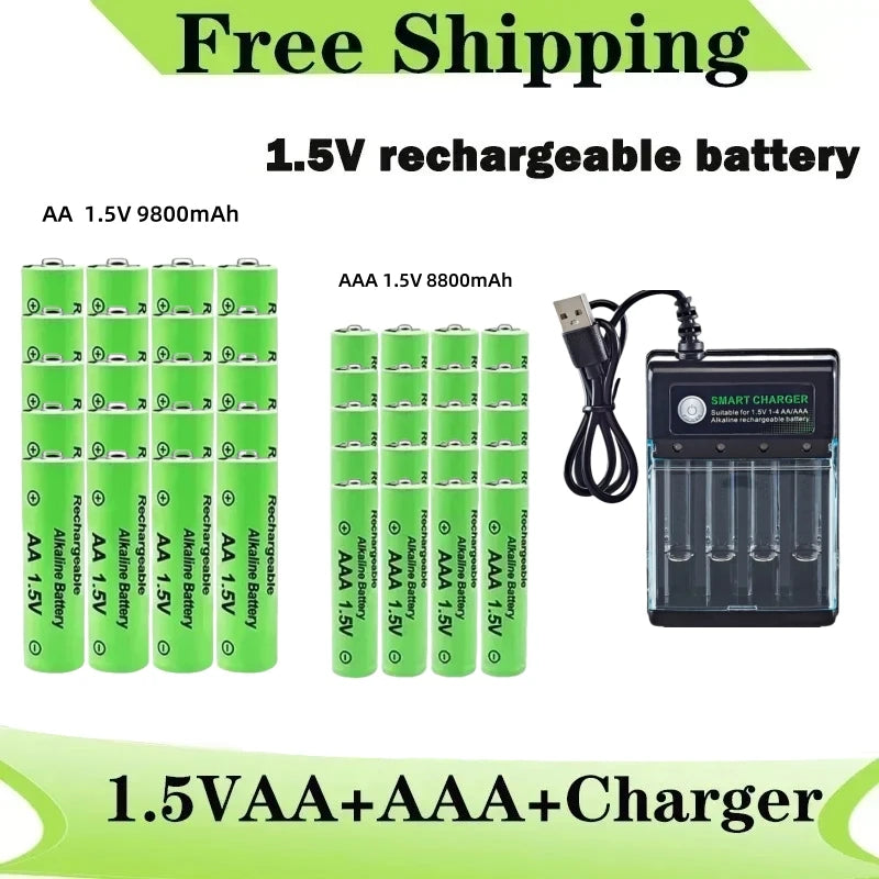 Original Rechargeable Battery 1.5V AA 9800mAh+AAA 8800mAh+Charger for Computer Clock Radio Video Game Digital Camera AA AAA