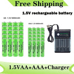 Original Rechargeable Battery 1.5V AA 9800mAh+AAA 8800mAh+Charger for Computer Clock Radio Video Game Digital Camera AA AAA