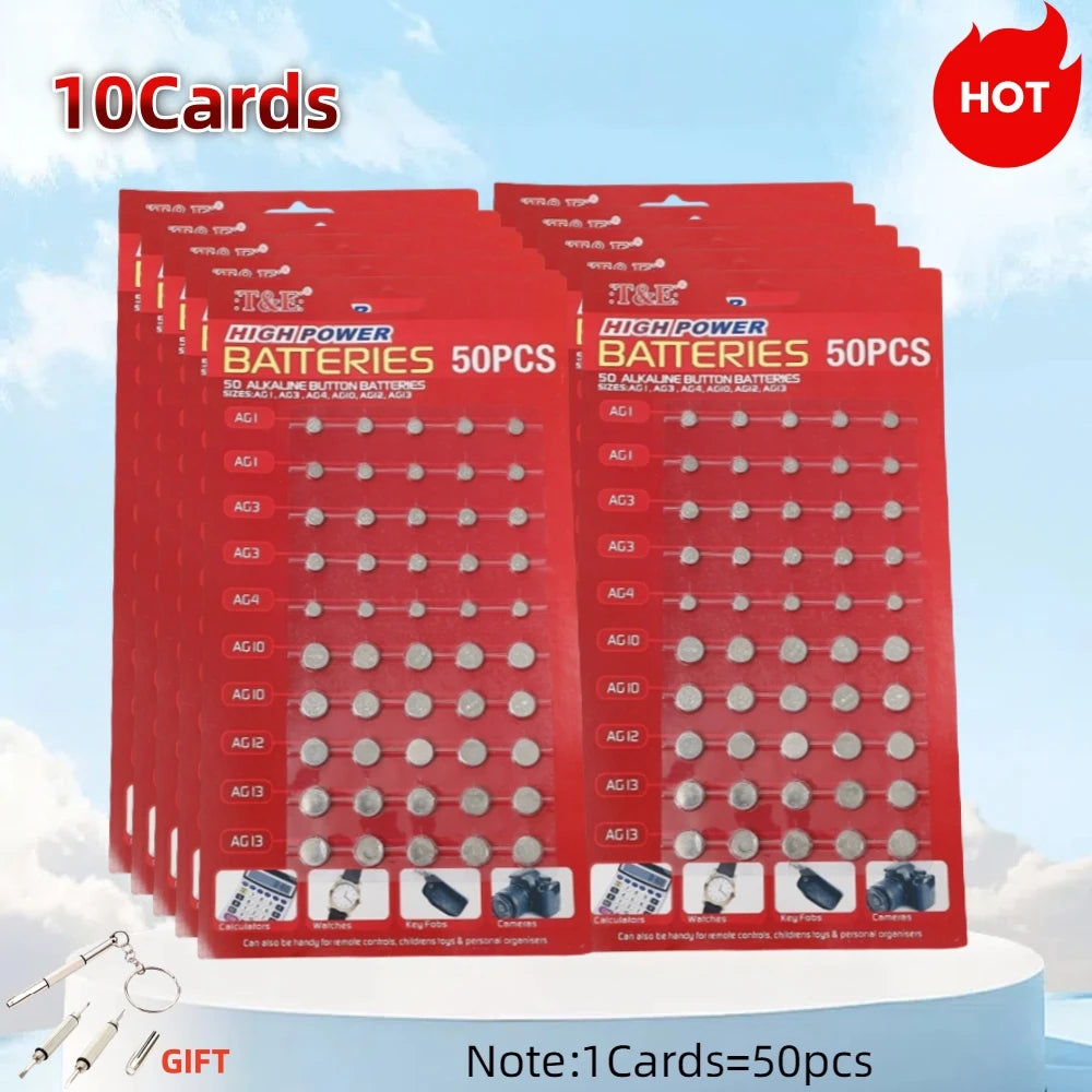 50PCS 1.55V AG13 pila LR44 L AG1 AG3 AG4 AG10 AG12 SR44 Button Batteries A76 LR1154 GP7 Cell Coin Watch Toys Remote Battery