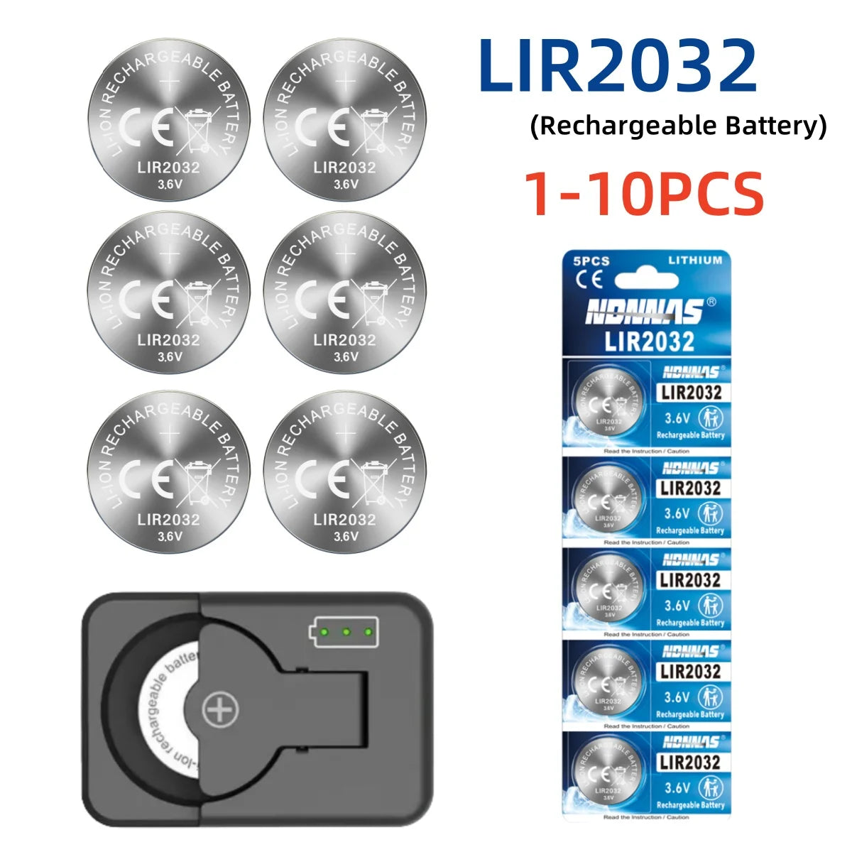 1-10PCS LIR2032 Button Battery 2032 3.6V Rechargeable Battery Lithium Cell Coin Batteries for Car Keys with charge