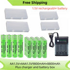Original Rechargeable Battery 1.5V AA 9800mAh+AAA 8800mAh+Charger for Computer Clock Radio Video Game Digital Camera AA AAA