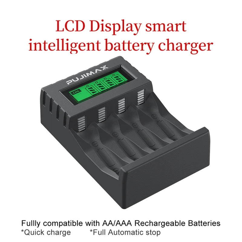 PUJIMAX 4 Slots 1.2V Smart Battery Charger LCD Display For AA/AAA NiCd NiMh Rechargeable Battery Portable Fast Charging Adapter