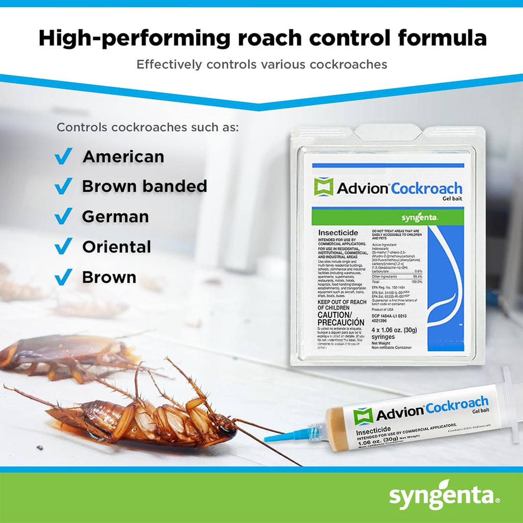 Advion Cockroach Gel Bait – German Roach Insect Pest Control, Roach Killer Gel for American, German and Other Major Cockroach Species, Indoor and Outdoor Use, 4 Tubes x 30 Grams with 4 Plungers and 4 Tips