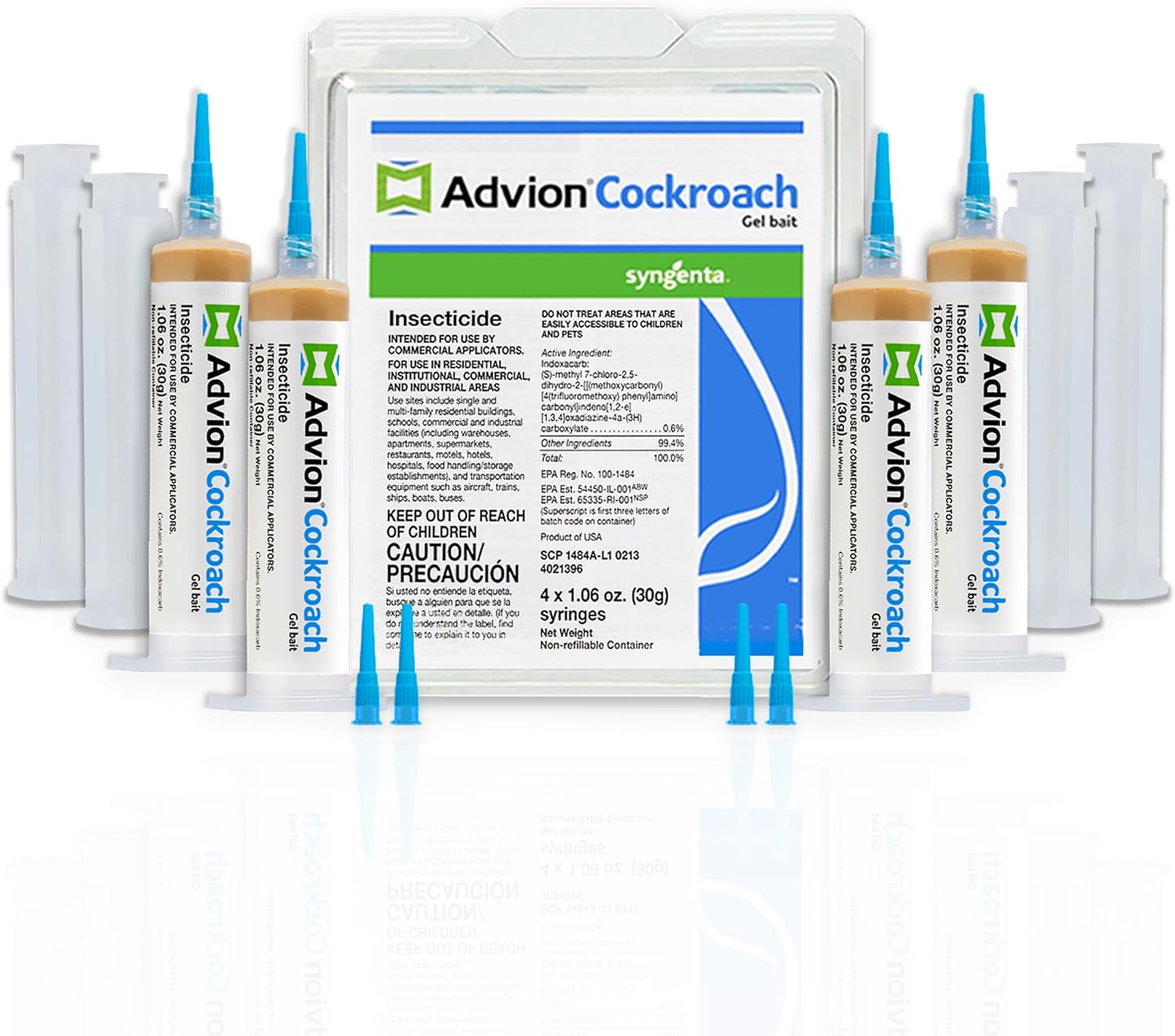 Advion Cockroach Gel Bait – German Roach Insect Pest Control, Roach Killer Gel for American, German and Other Major Cockroach Species, Indoor and Outdoor Use, 4 Tubes x 30 Grams with 4 Plungers and 4 Tips