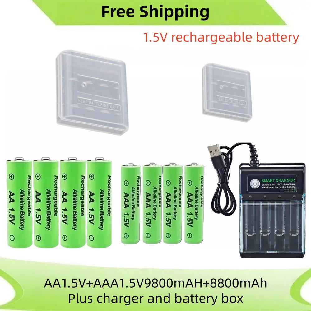 Original Rechargeable Battery 1.5V AA 9800mAh+AAA 8800mAh+Charger for Computer Clock Radio Video Game Digital Camera AA AAA
