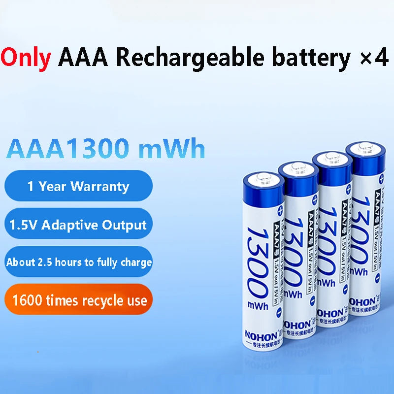 NOHON 1.5V AA 3600mWh/AAA 1300mWh Rechargeable Battery for Toy Game Console Mouse Remote Control Doorbell Blood Pressure Monitor
