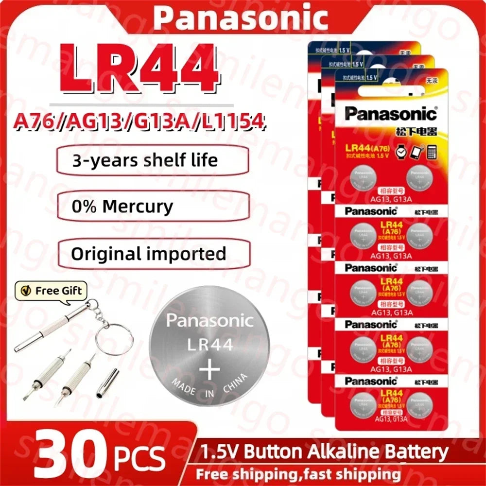 Panasonic 2-50PCS AG13 battery A76 LR44 357 SR1154 SR44 LR 44 1.5V Alkaline Batteries For Watch Calculator Toy Button Coin Cell