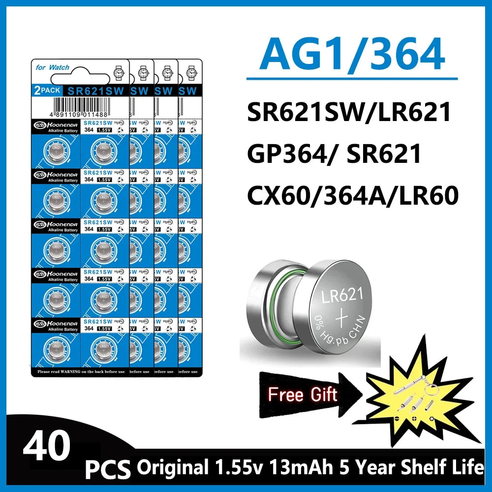 2-50PCS AG1 LR621 364 V364 164 531 SR621 SR621SW SR60 CX60 1.55V Alkaline Battery For Watch Car Key Remote Toy Button Coin Cell