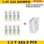 AAA and AA Rechargeable Batteries USB Lithium-ion 3400mWh 1.5V AA Rechargeable Batteries+800mWh 1.5V AAA Battery+ Type-C Cable