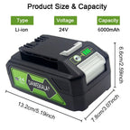 For Greenworks 24V 6.0Ah Lithium Battery for Greenworks 24V 48V Tools MO24B410 MO48L4211 HT24B210 21342