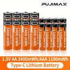 PUJIMAX AA/AAA Rechargeable Lithium Batteries, 1.5V, USB-C Charging, Up to 1500 Cycles
